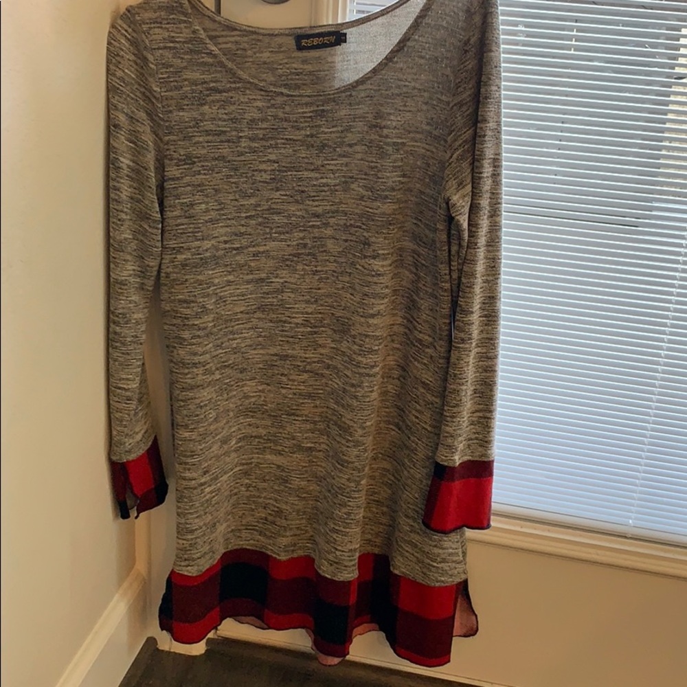 Tunic with buffalo check trim